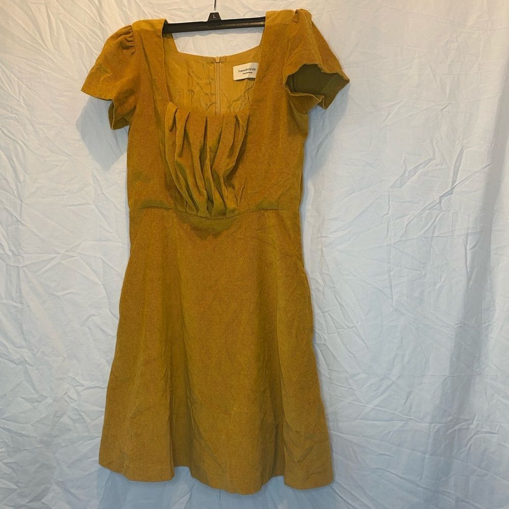 Ivana Helsinki Yellow Velvet Pleated Front Dress